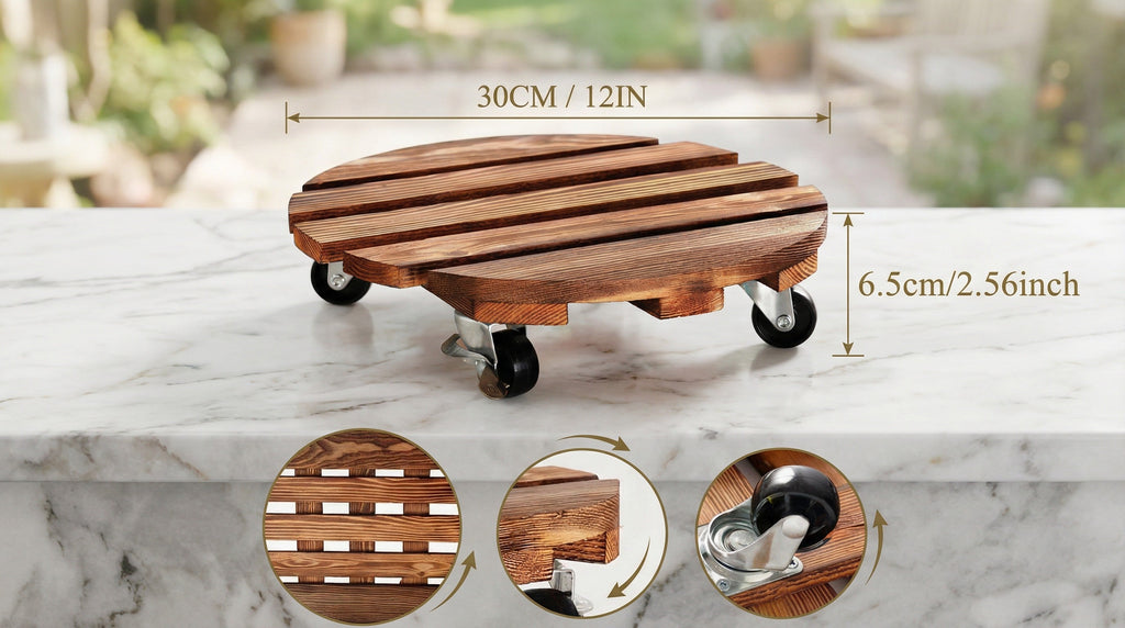 Heavy-Duty Rolling Wood Plant Caddy with Lockable Wheels 2-Pack
