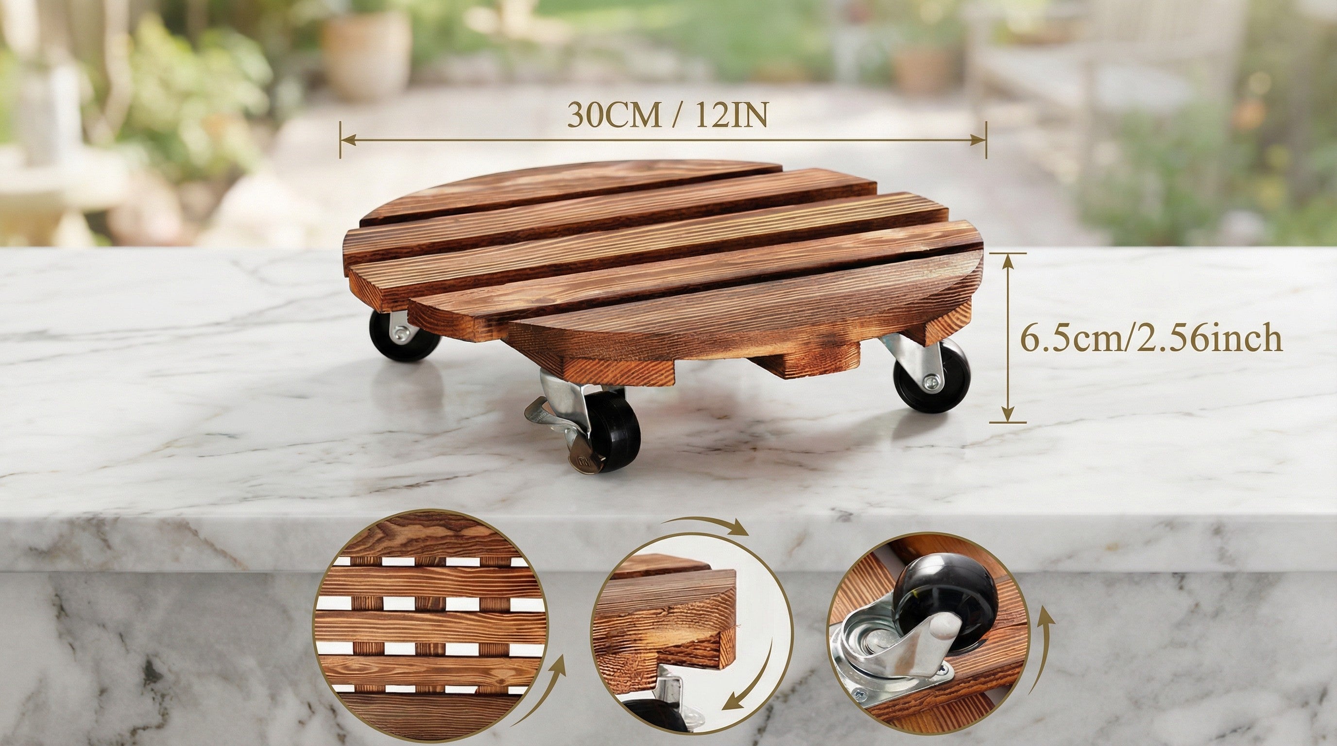 Heavy-Duty Rolling Wood Plant Caddy with Lockable Wheels 2-Pack