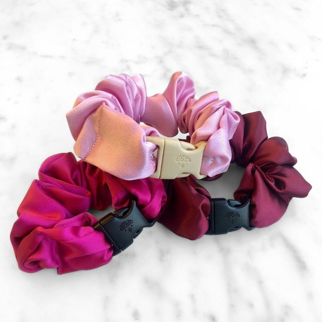 Valentine's Day 3-Pack Buckle Scrunchies in Fuchsia, Berry & Pale-Pink