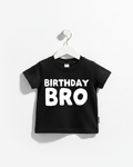 Birthday BRO kids black cotton t-shirt with white minimalist graphic print