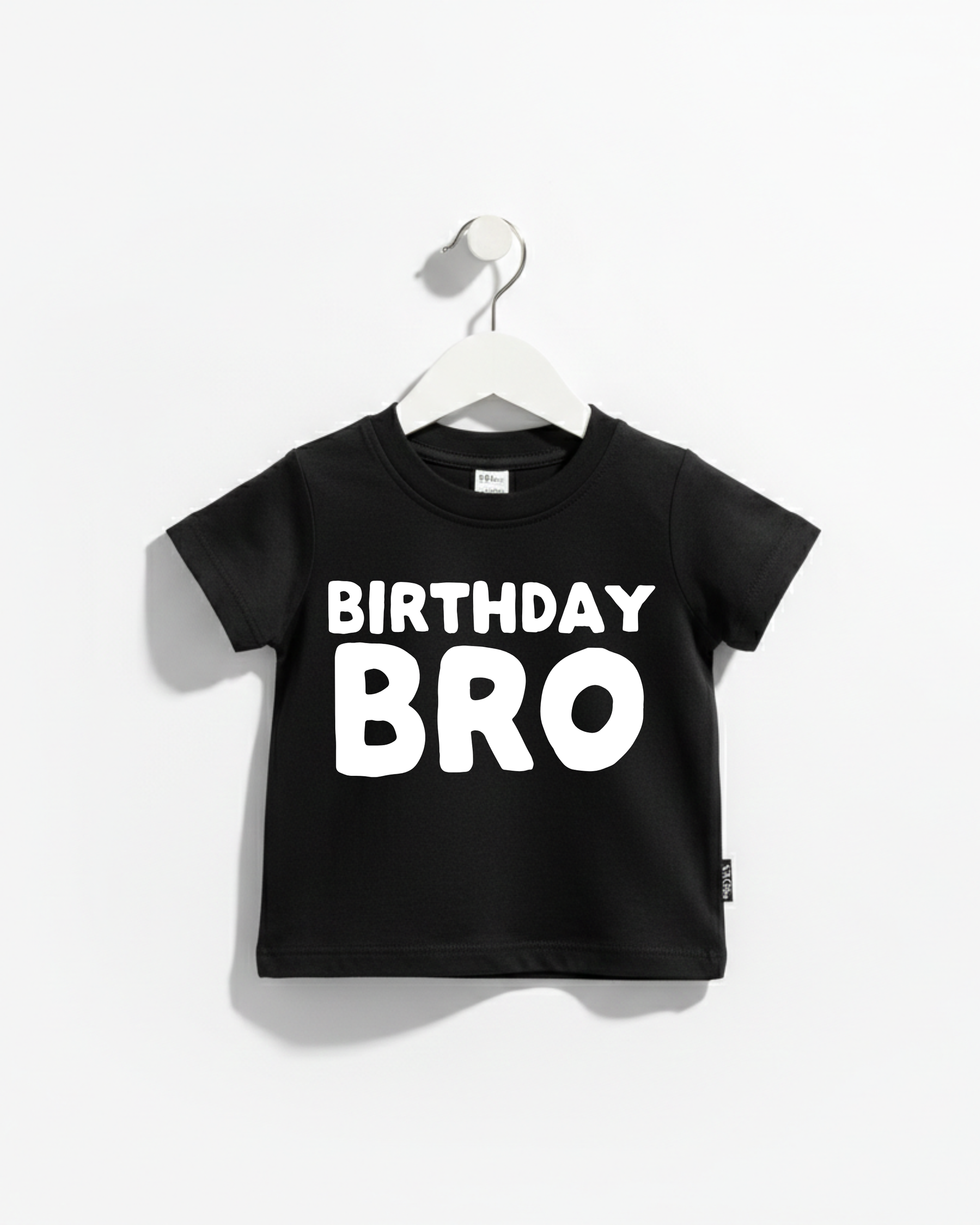 Birthday BRO kids black cotton t-shirt with white minimalist graphic print