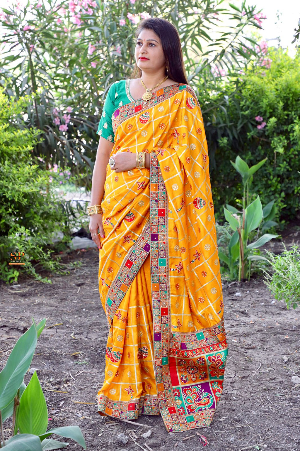 Yellow Dola silk saree with diamond work and jacquard lace border