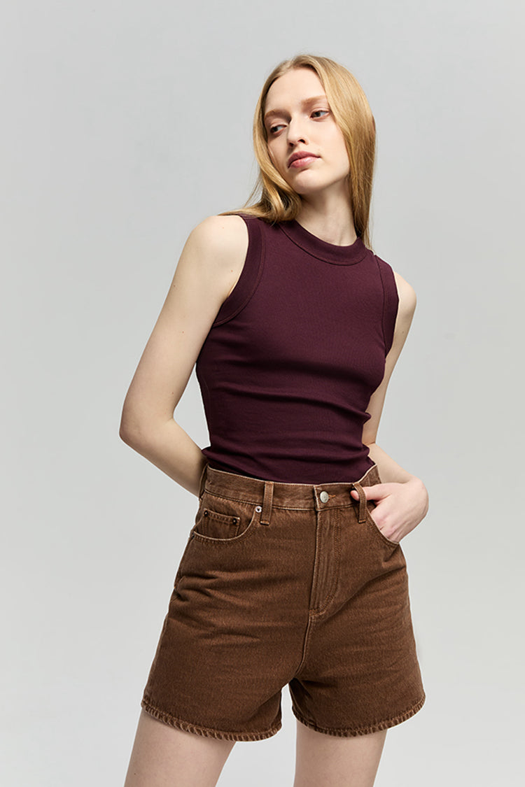 High-Rise Buckle Shorts in Brown Sugar
