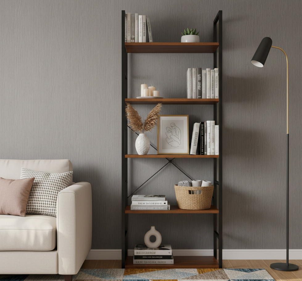 Industrial Metal Bookshelf Minimalist Storage Display Rack