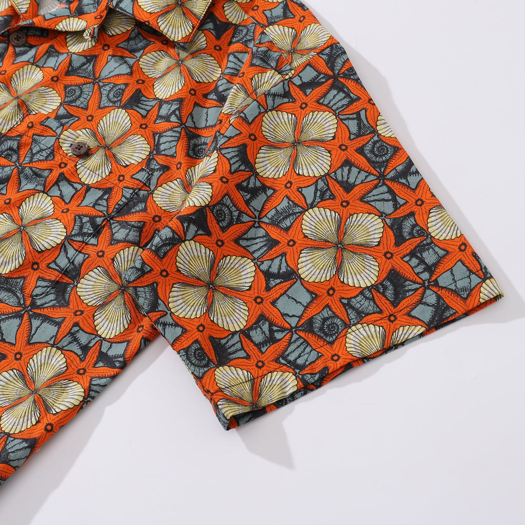 Vintage Hawaiian Coastal Starfish and Shells Camp Shirt