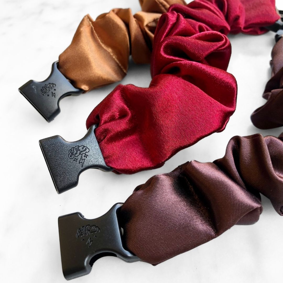 3-Pack Satin Autumn Hair Scrunchies - Gingerbread, Red, Chocolate