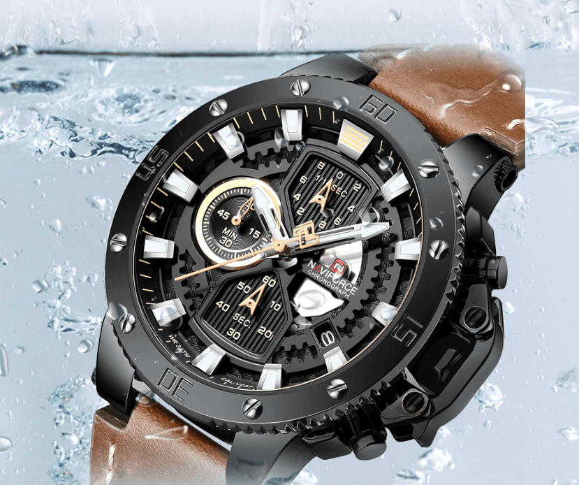Men's Waterproof Casual Chronograph Watch with Leather Strap