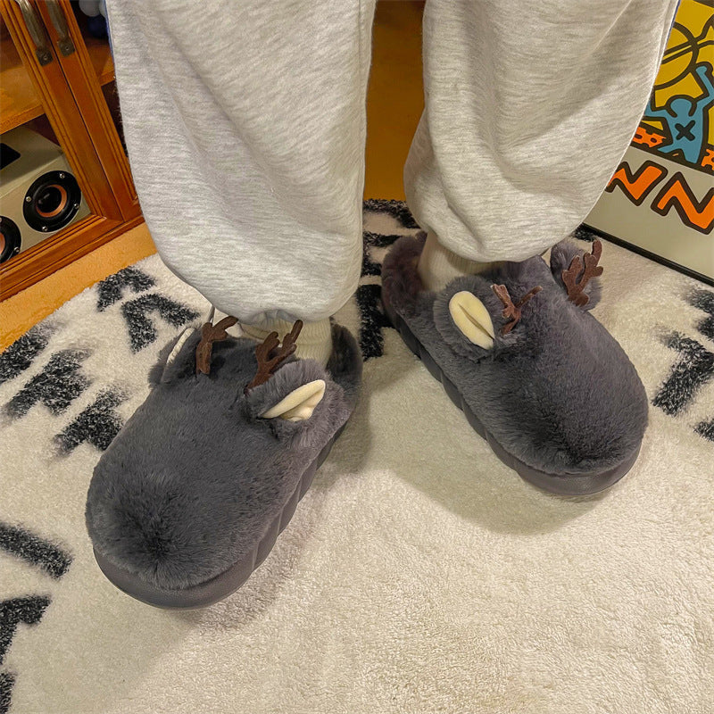 Kids Plush Animal Antler Slippers Fuzzy Warm Indoor Home Shoes