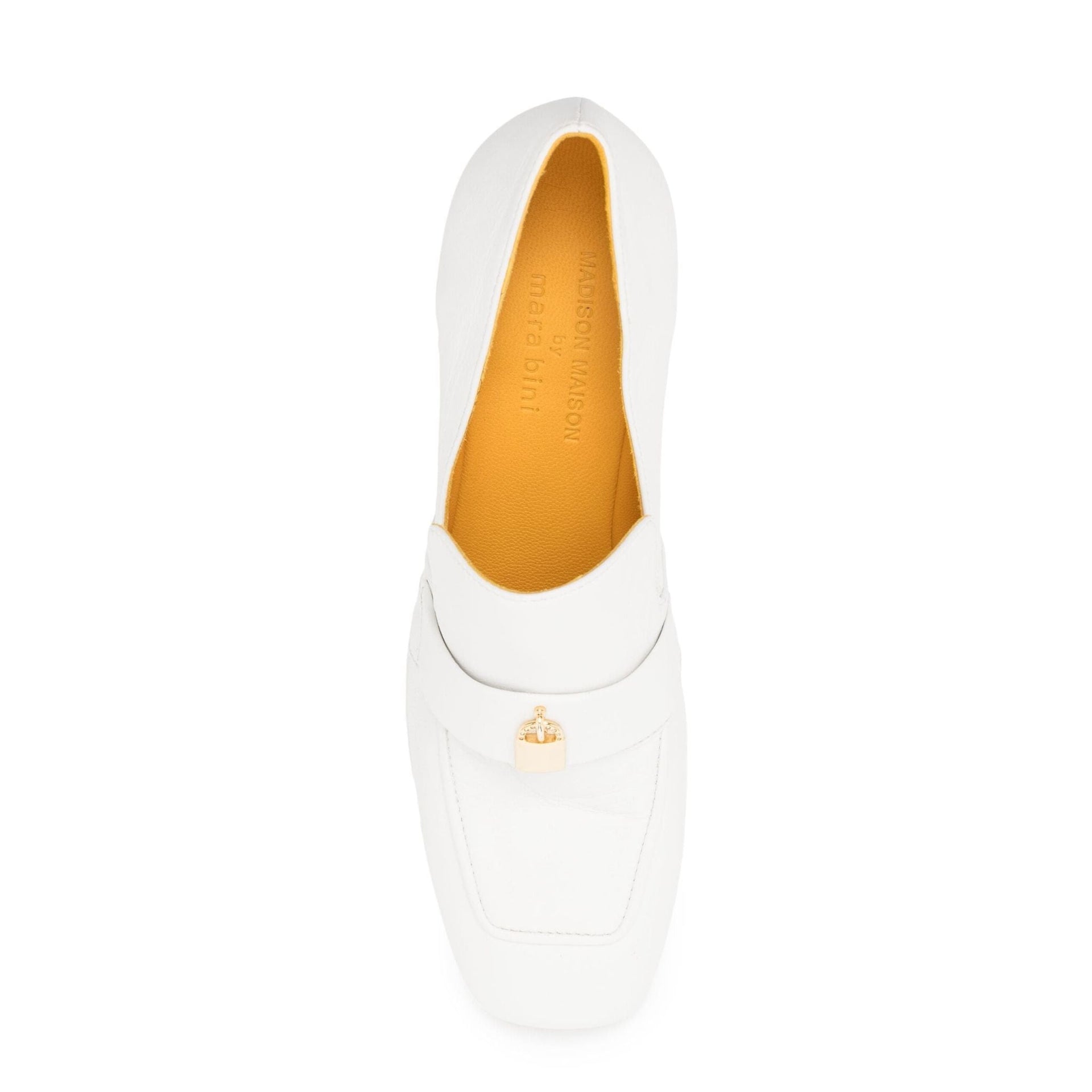 White Leather Block Heel Loafers with Gold Hardware - Image 4
