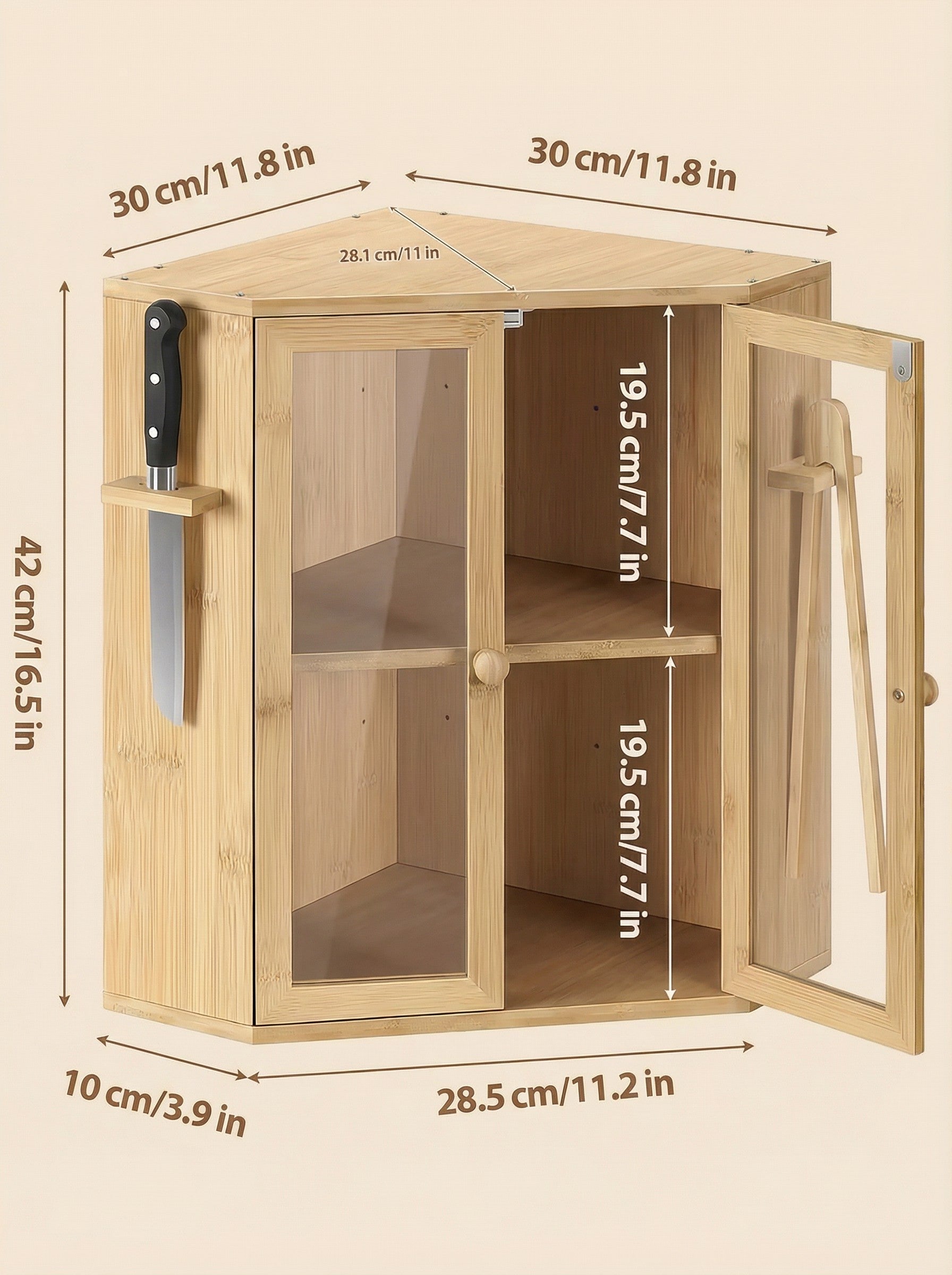 2-Tier Bamboo Bread Box with Clear Doors Kitchen Organizer