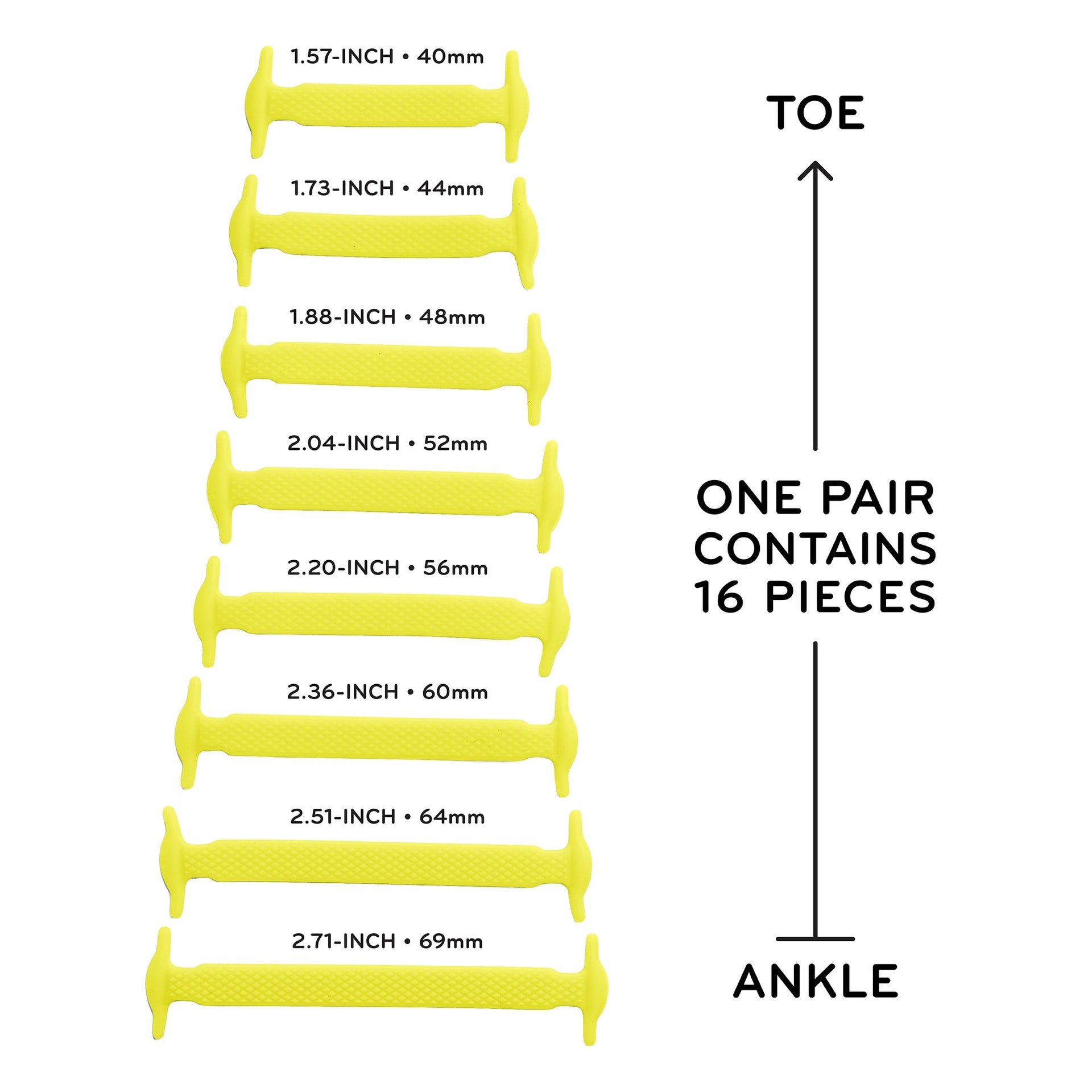 Yellow Stretchy Tieless Silicone Elastic Shoelaces 16 Pack