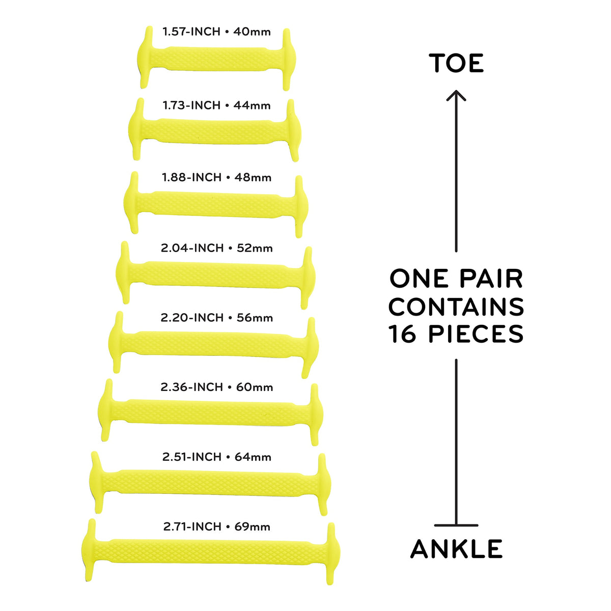 Yellow Stretchy Tieless Silicone Elastic Shoelaces 16 Pack