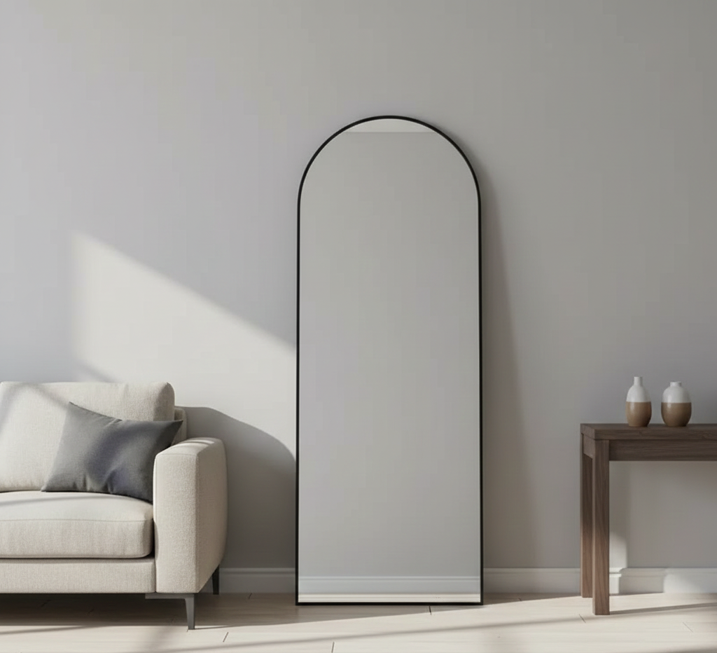 Full-Length Arched Floor Mirror with Stand – Modern Minimalist
