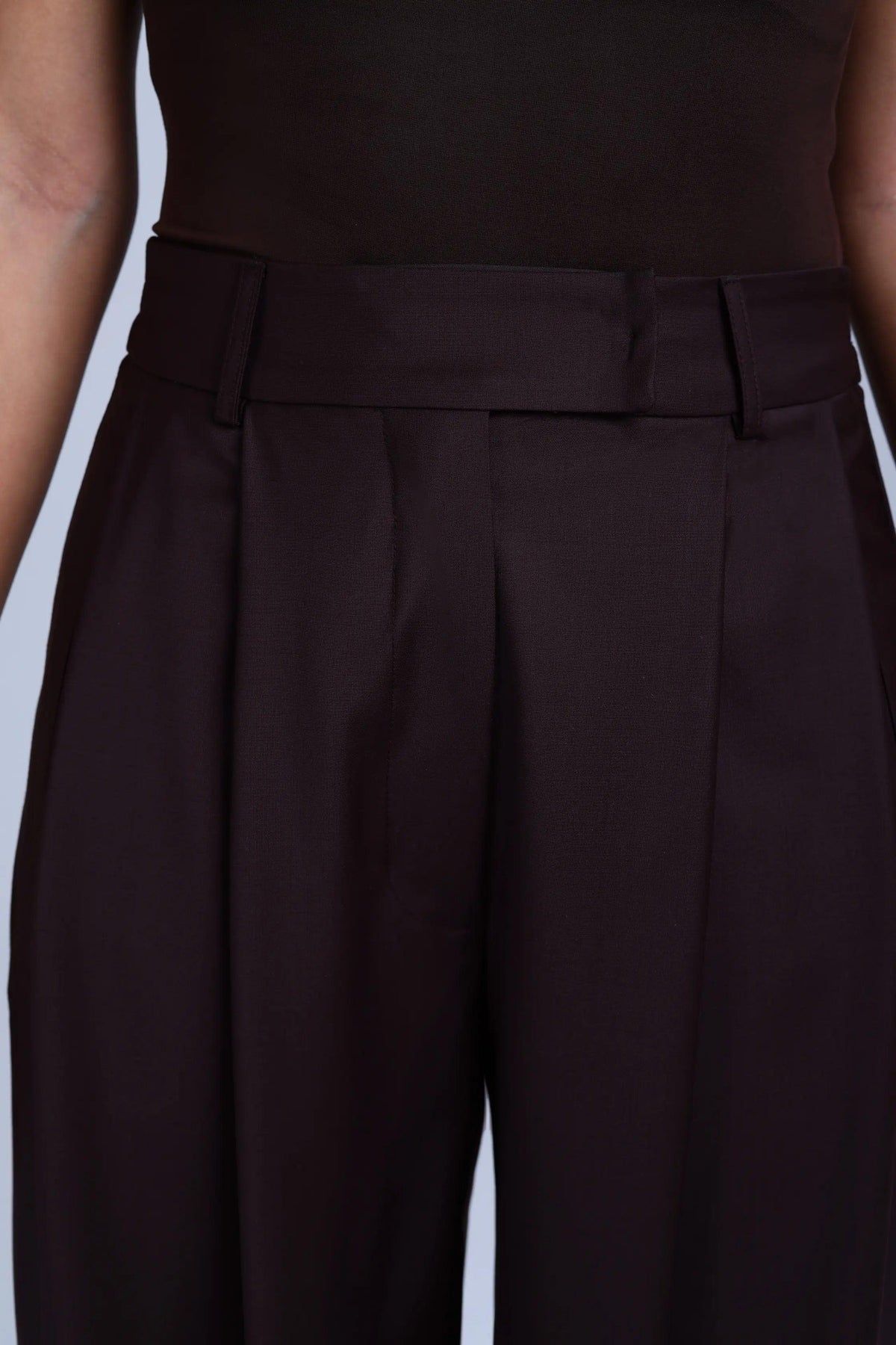 Brown Virgin Wool Pants Monica Wide-Leg in Dark Coffee