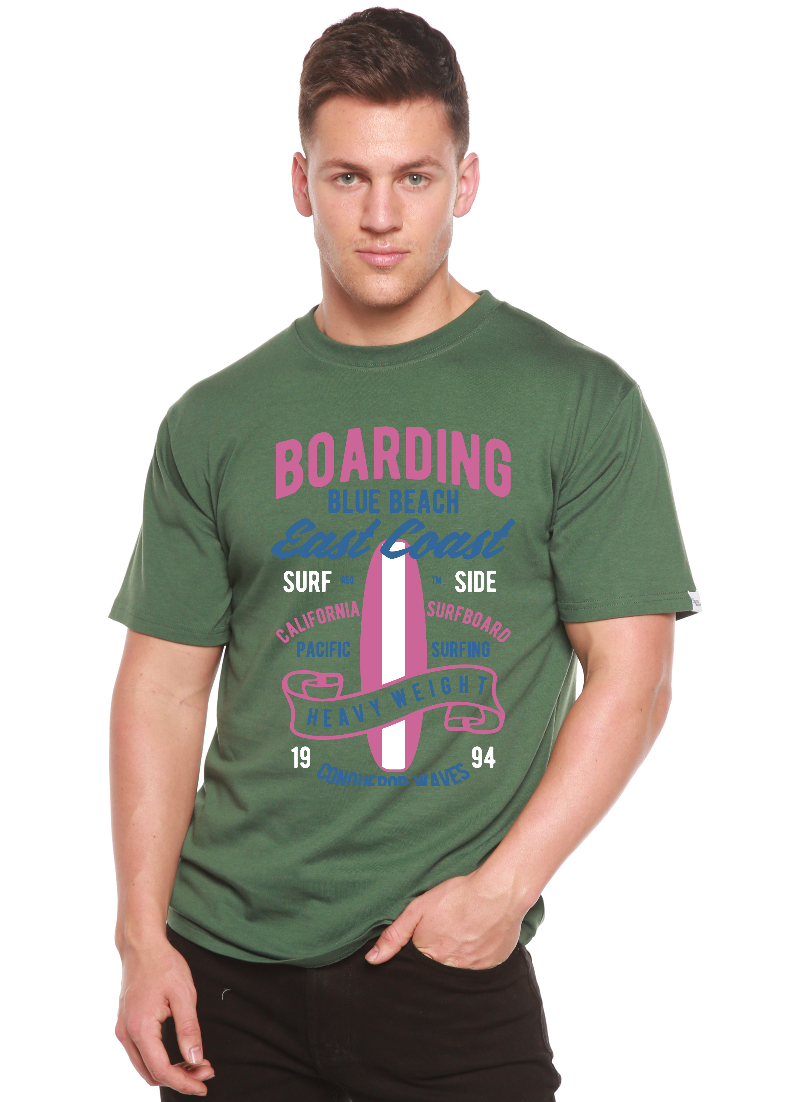 Boarding Blue Beach Men's Bamboo Viscose/Organic Cotton Short Sleeve Graphic T-Shirt