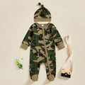 Infant Camo Military-Style Romper Set with Hat and Hairband