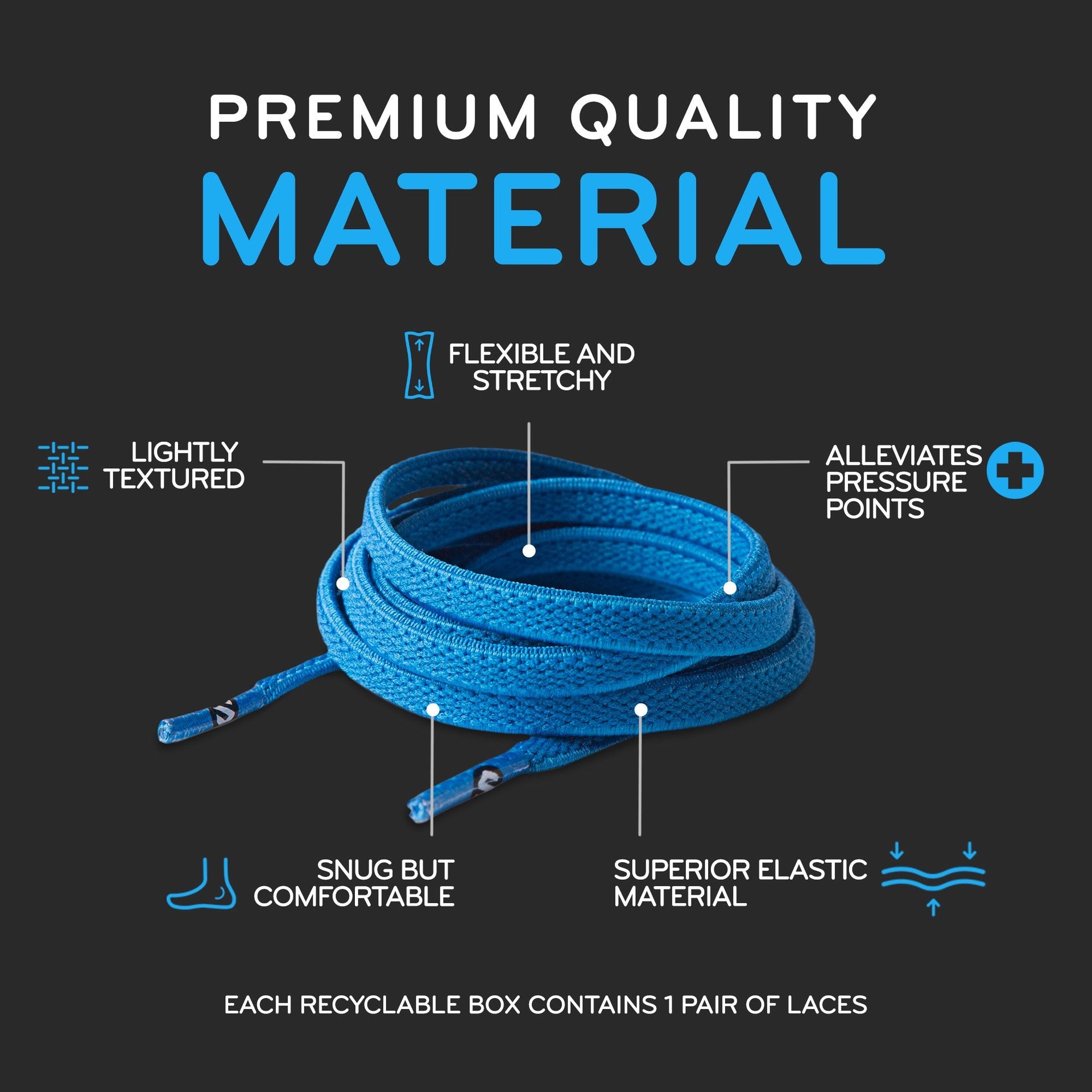 Neon Blue Flat Elastic Stretch Shoe Laces