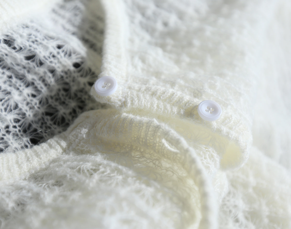 Women's White Mohair Crochet Cardigan