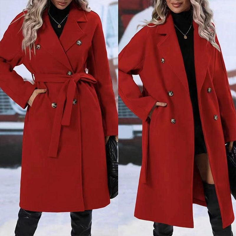 Women's Double-Breasted Trench Coat with Belt Minimalist Outerwear