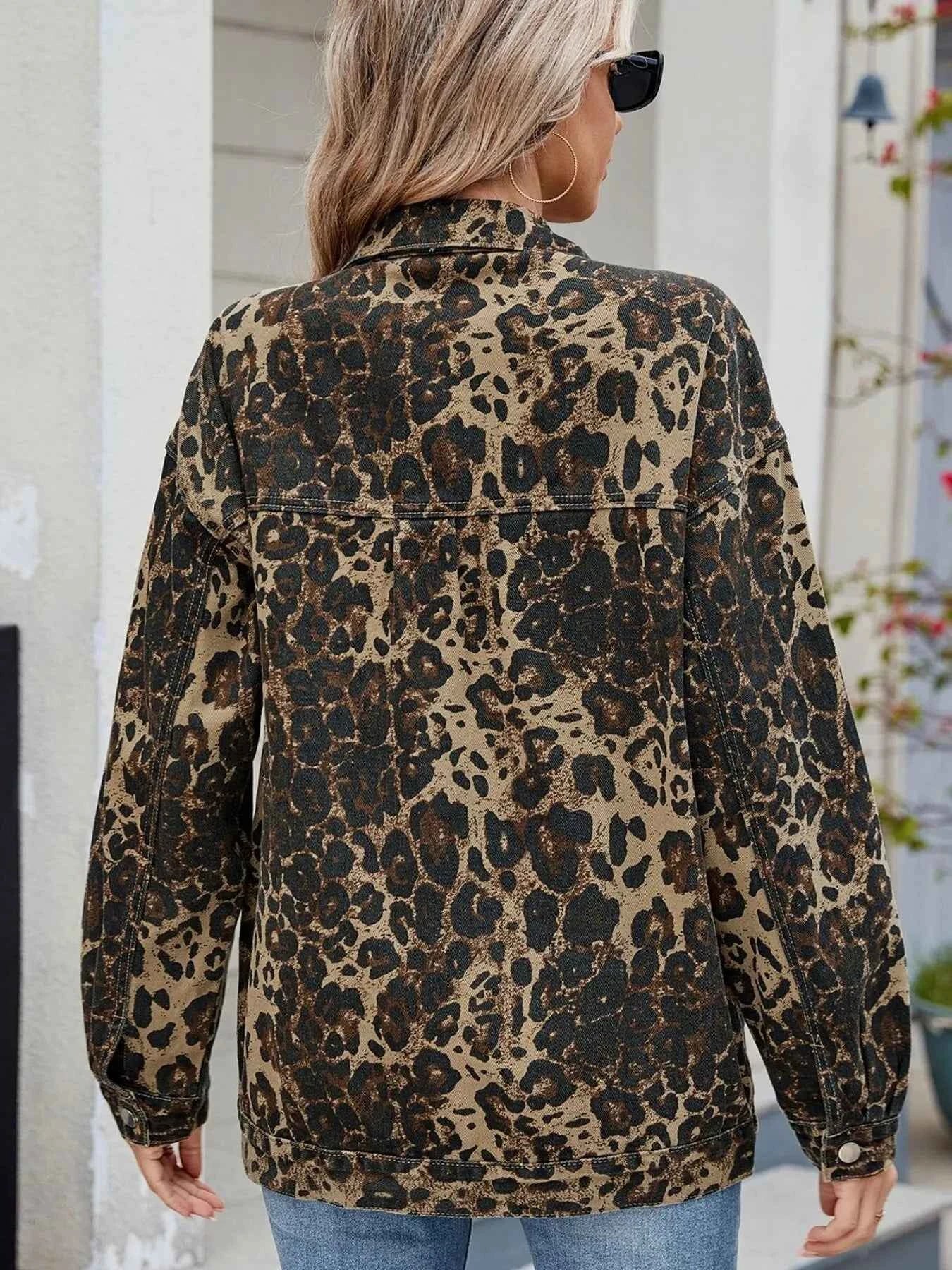 Leopard Print Oversized Denim Jacket