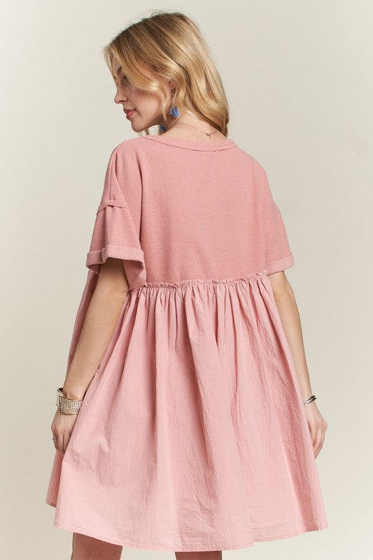 Round Neck Half Sleeve Babydoll Dress for Casual Chic
