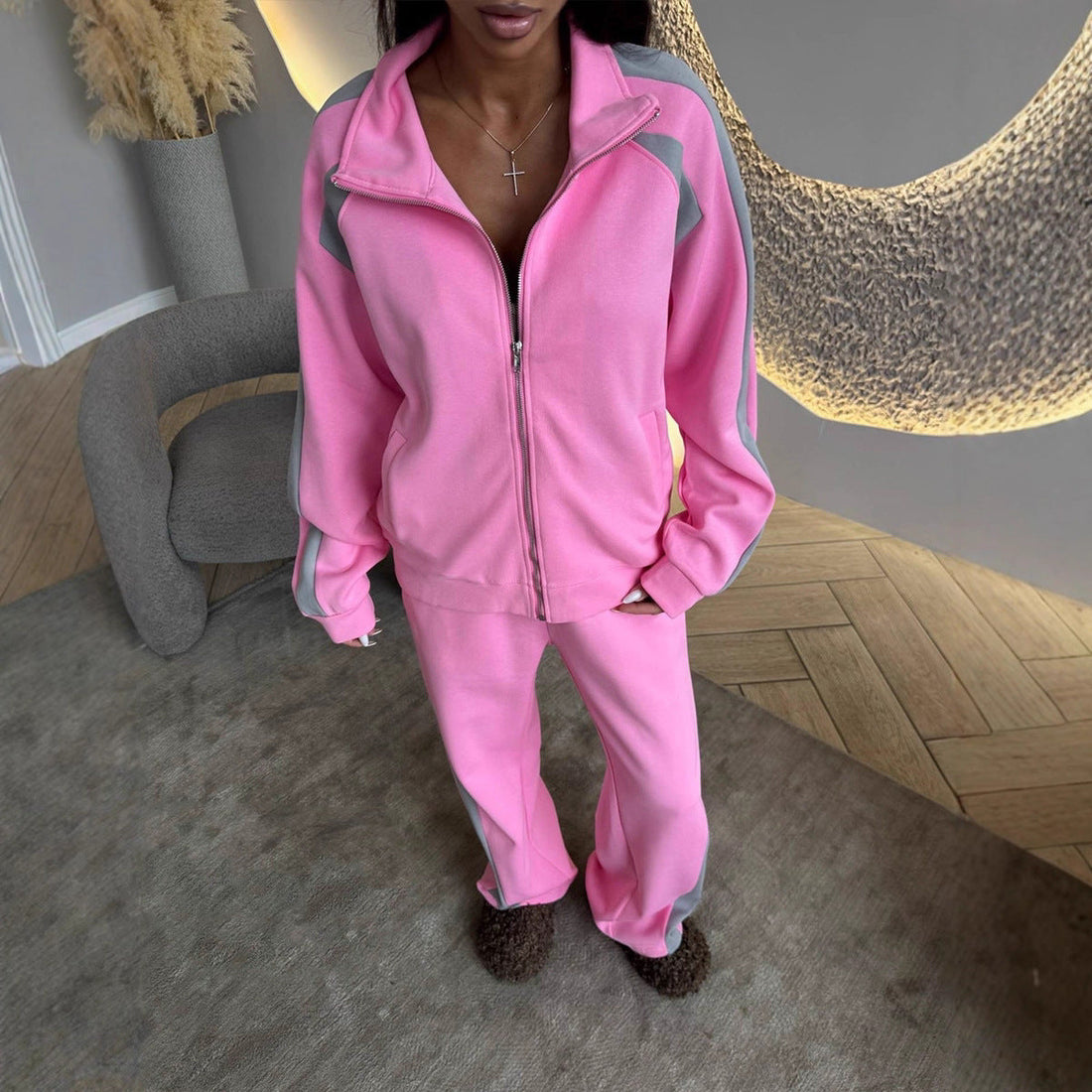 Women's Long-Sleeve Zip-Up Jacket and Track Pants Two-Piece Set - Image 3