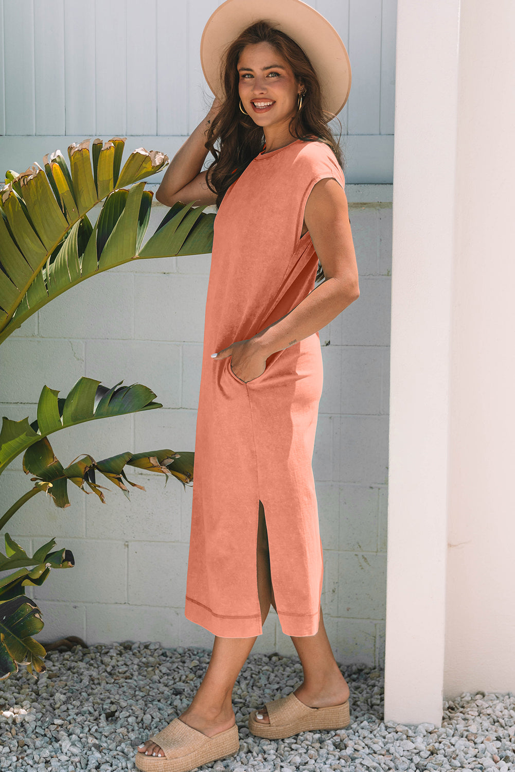 Mineral Wash Pocketed T-shirt Maxi Dress