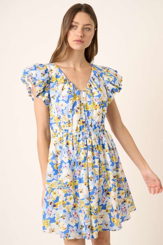 Floral V-Neck Cap Sleeve Mini Dress - Romantic Summer Casual