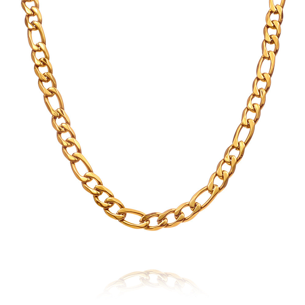 Day-shaped Clasp Stainless Steel Figaro Necklace