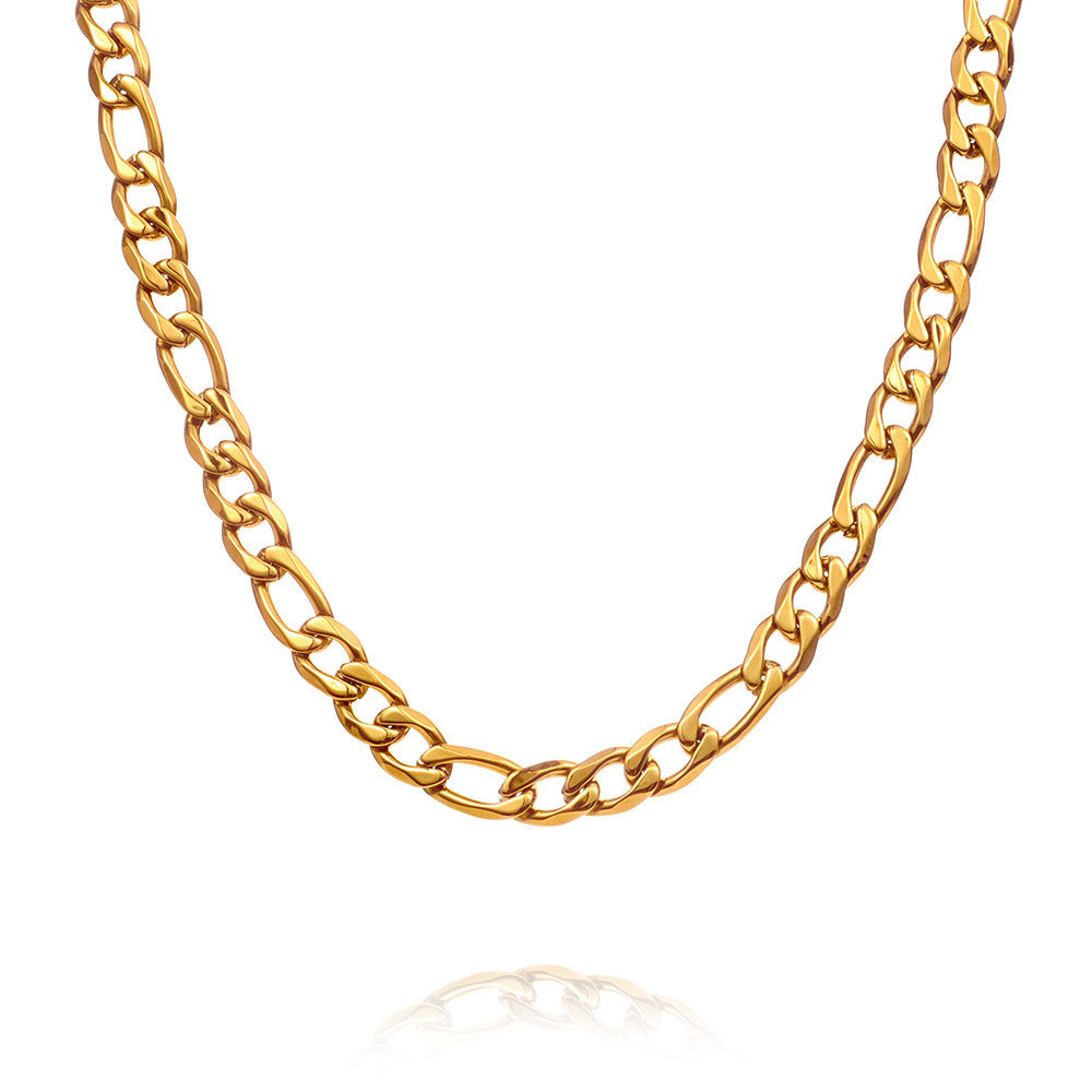 Day-shaped Clasp Stainless Steel Figaro Necklace