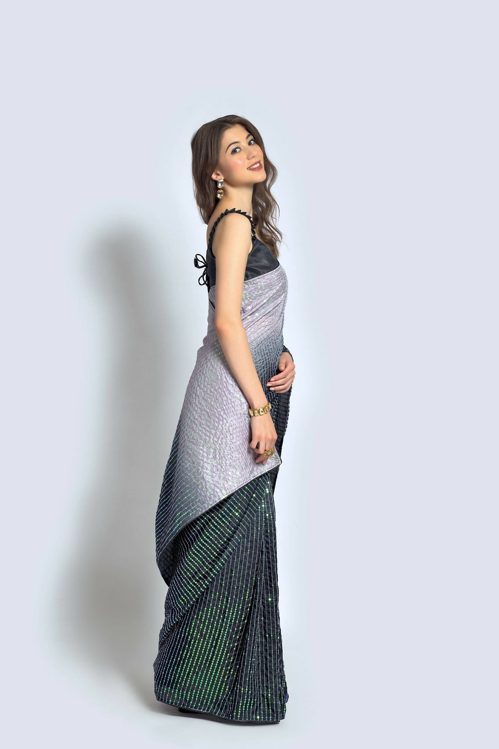 Grey Vichitra Silk Embroidered Party Wear Saree