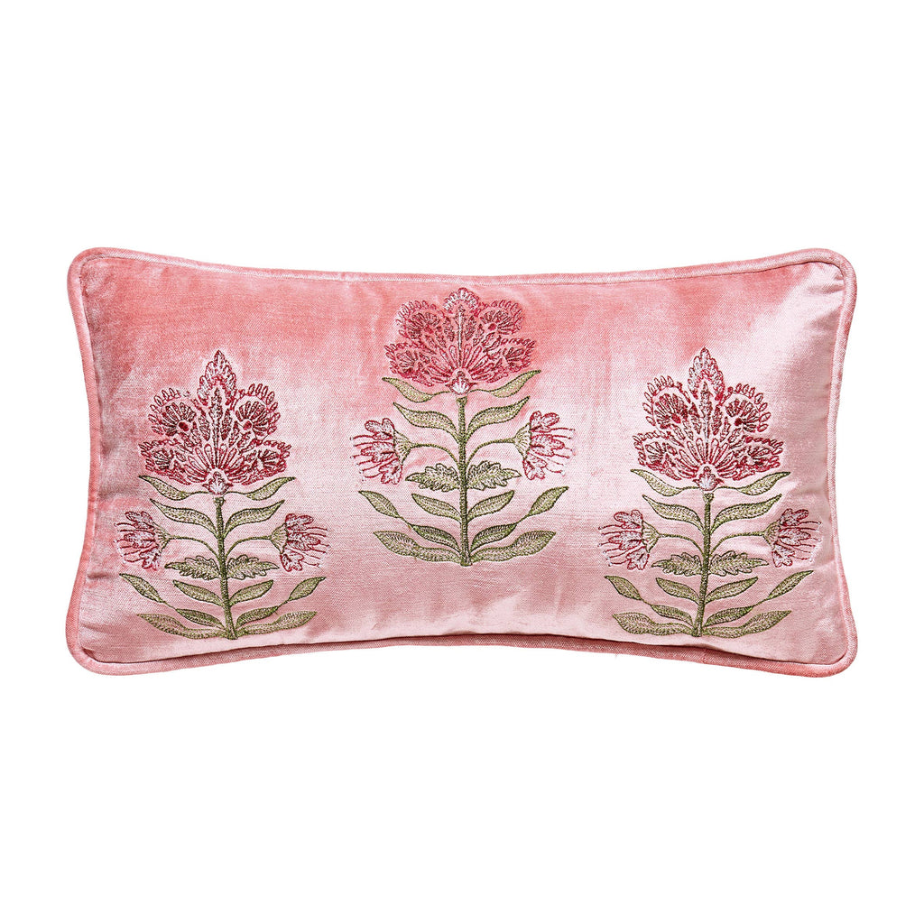 Pink Floral Embroidered Velvet Pillow