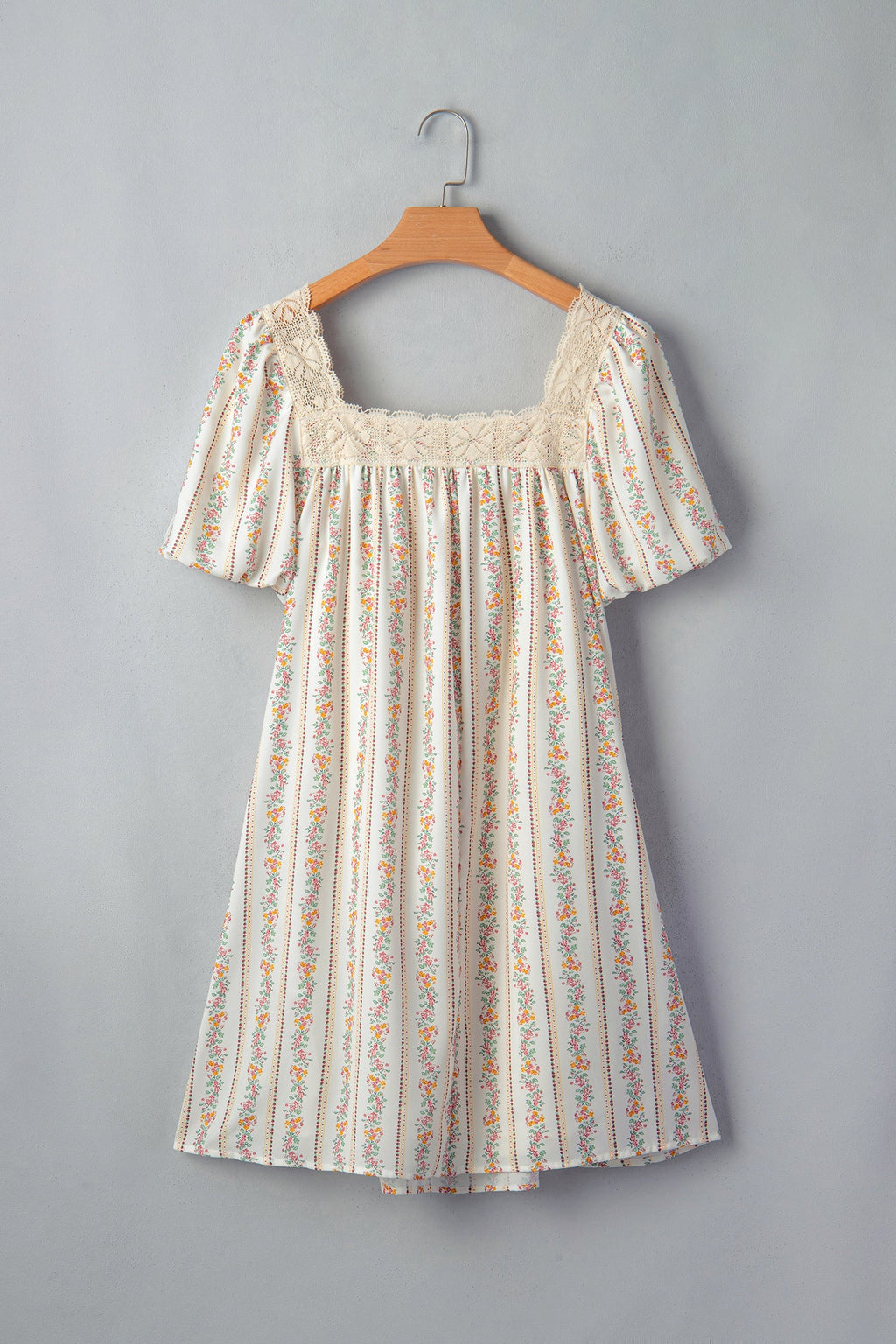 Floral Contrast Ribbon Bow Lace Square Mini Dress