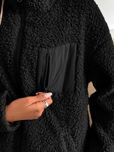 Fuzzy Zip-Up Long Sleeve Jacket Soft Plush Winter Outerwear