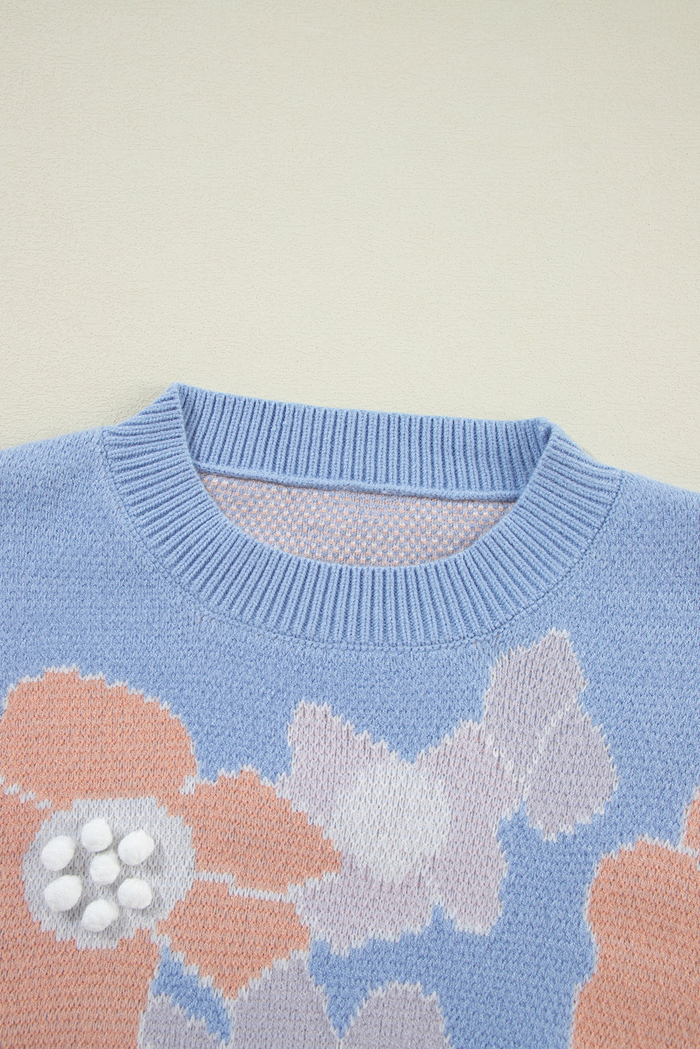Zelda Floral Drop Shoulder Knit Sweater in Blue - Image 5