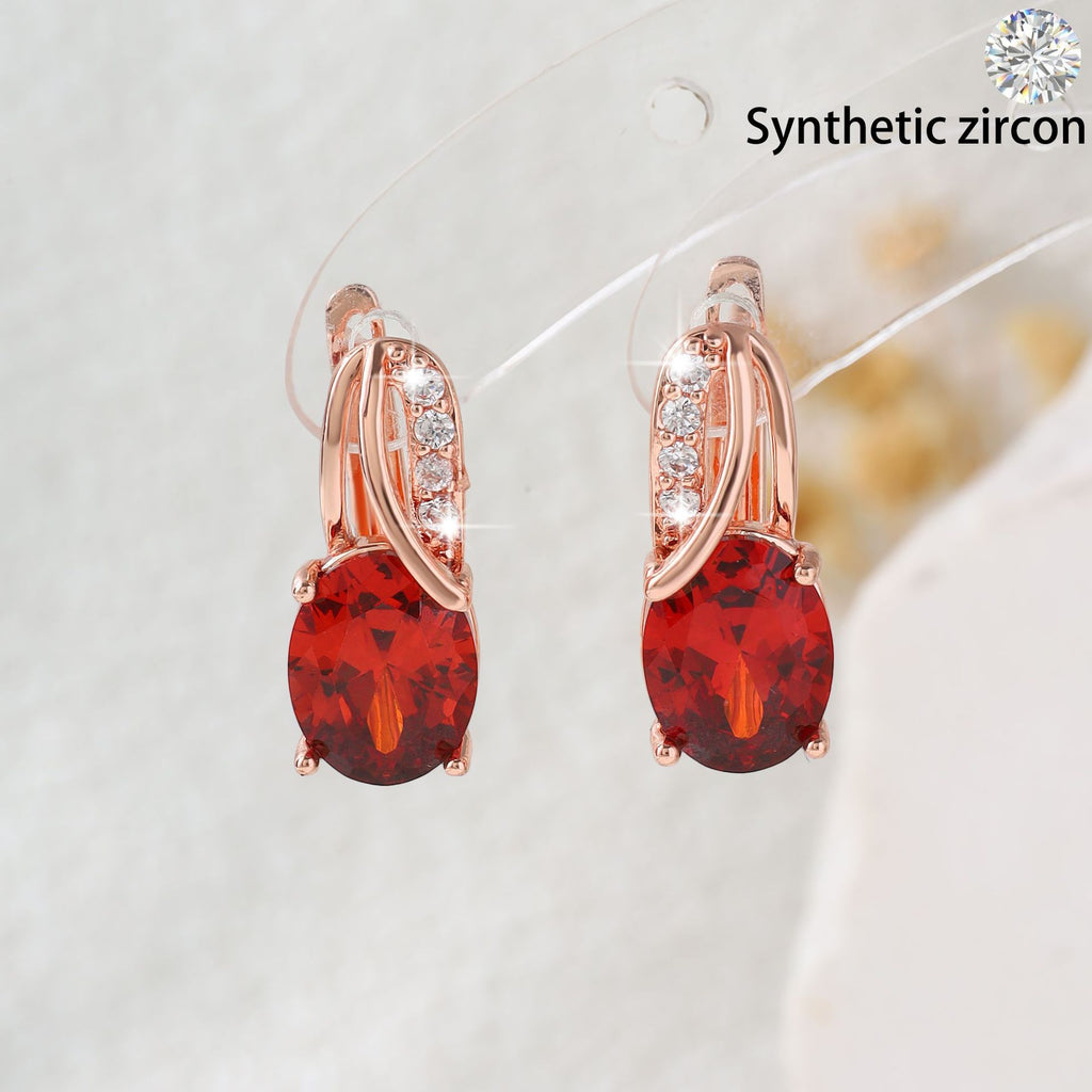 High-End Oval Colored Zircon Earrings