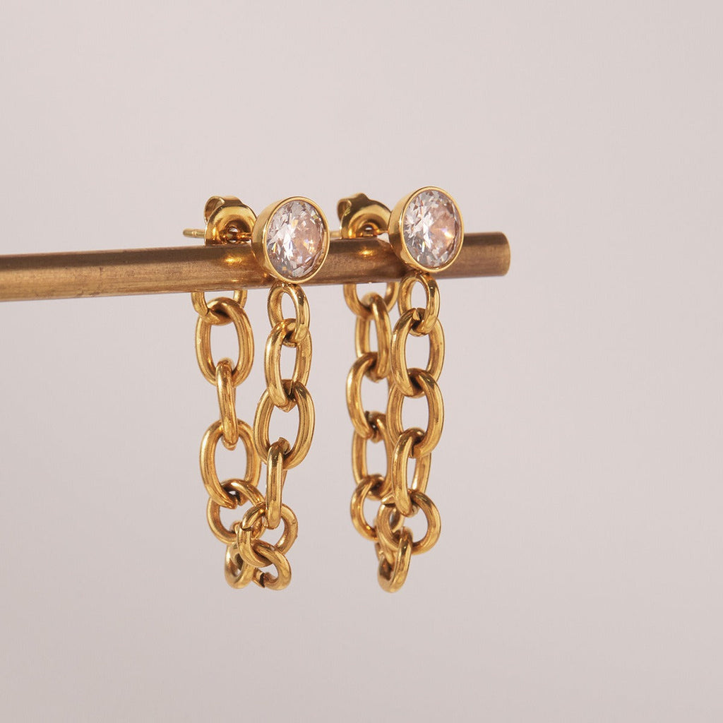 18K Gold Tassel Drop Earrings with Sparkling Zircon Accents