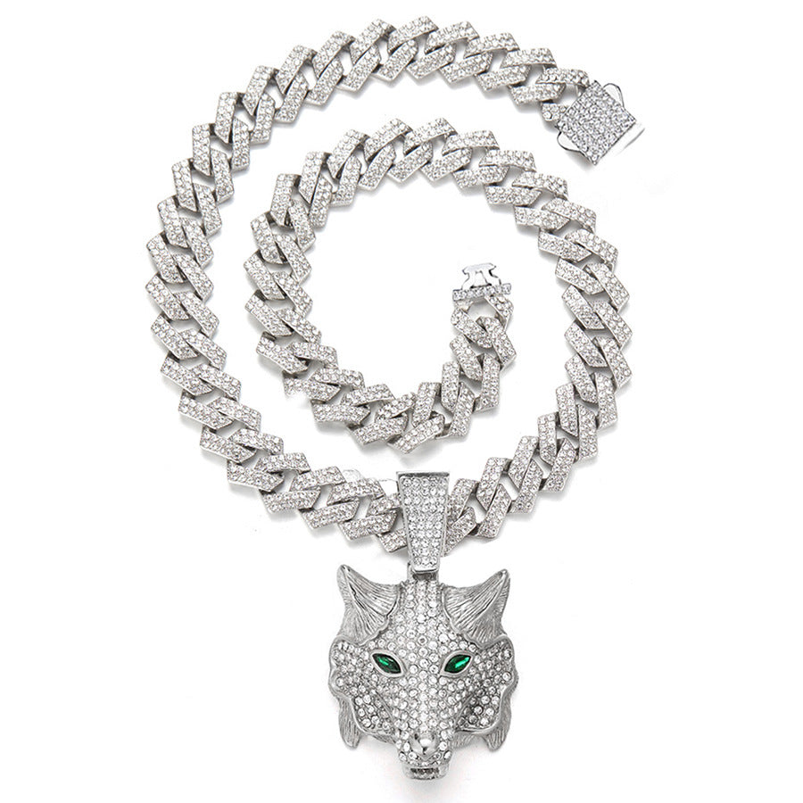 3D Animal Cat Pendant Zinc Alloy Full Diamond Enamel Hip-Hop Style Cuban Chain Necklace Lion Necklace
