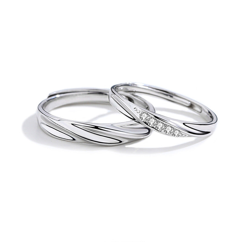 999 Pure Silver Love Together Couple Rings, His & Hers Pair, Niche Light Luxury, Premium INS Style Fashion Finger Rings