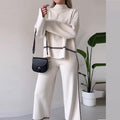 Women Solid Color Casual Knit Two-Piece Set Loose Top Bootcut - Image 12
