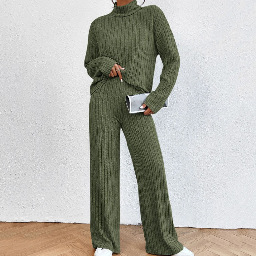 Women's Turtleneck Long-Sleeve Sweater and Loose Trouser Set