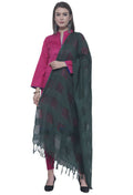 Bottle Green cotton dupatta with subtle self-pattern window design