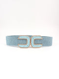 Wide Braid Stretch Belt with Statement Buckle in Sage Green