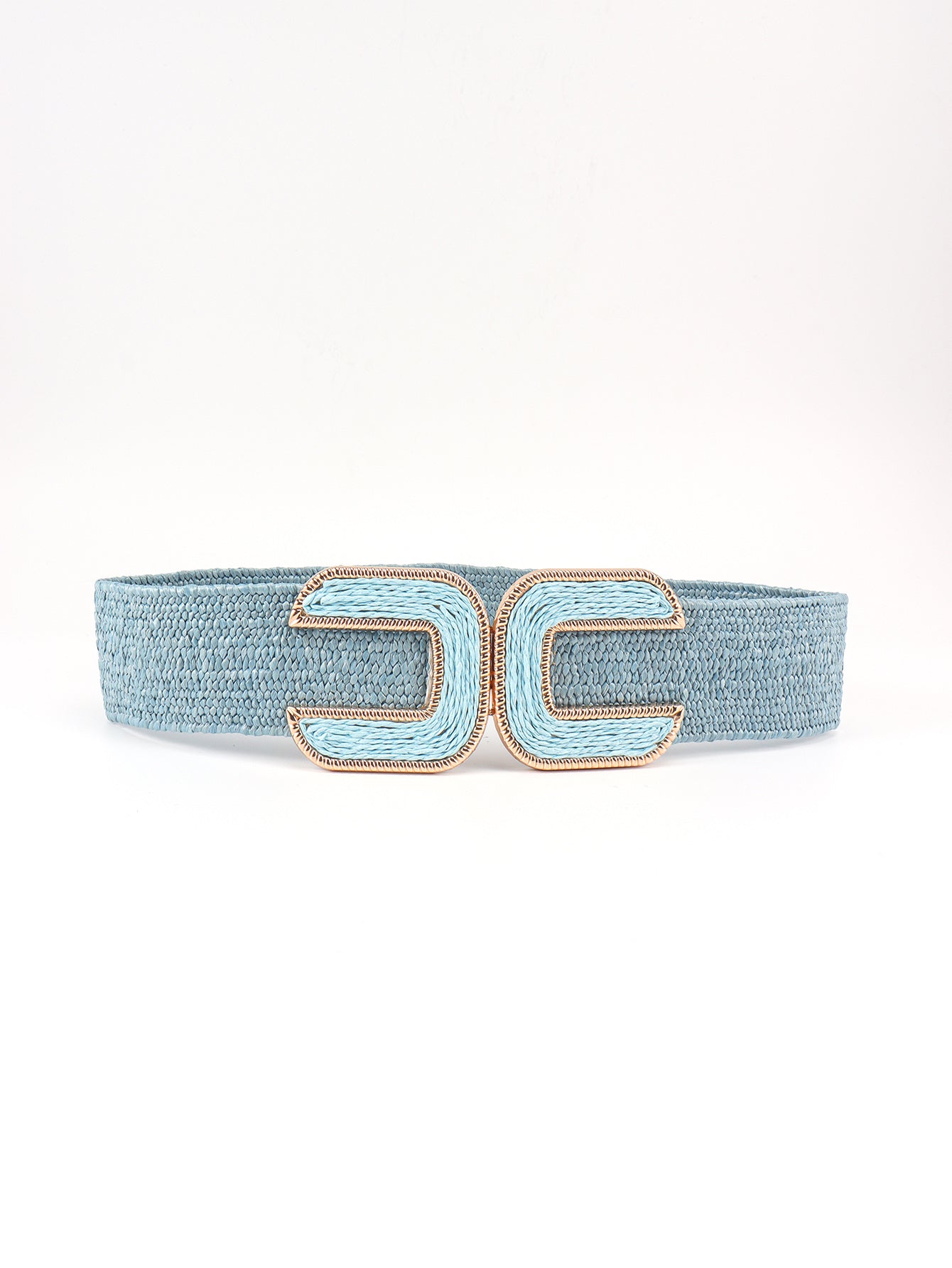 Wide Braid Stretch Belt with Statement Buckle in Sage Green