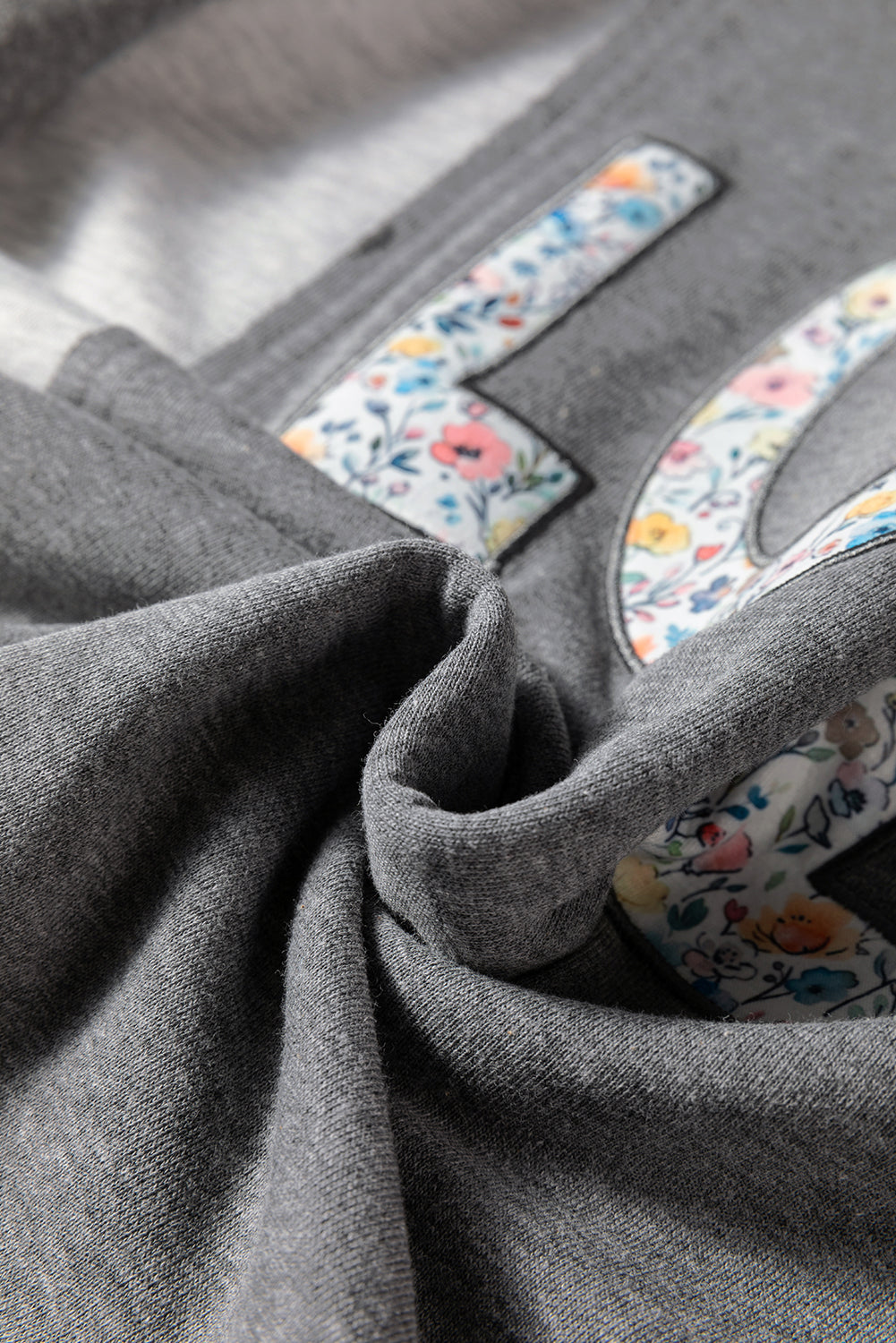 Dark Grey Floral Patchwork LOVE Graphic Sweatshirt | Uneven Hem