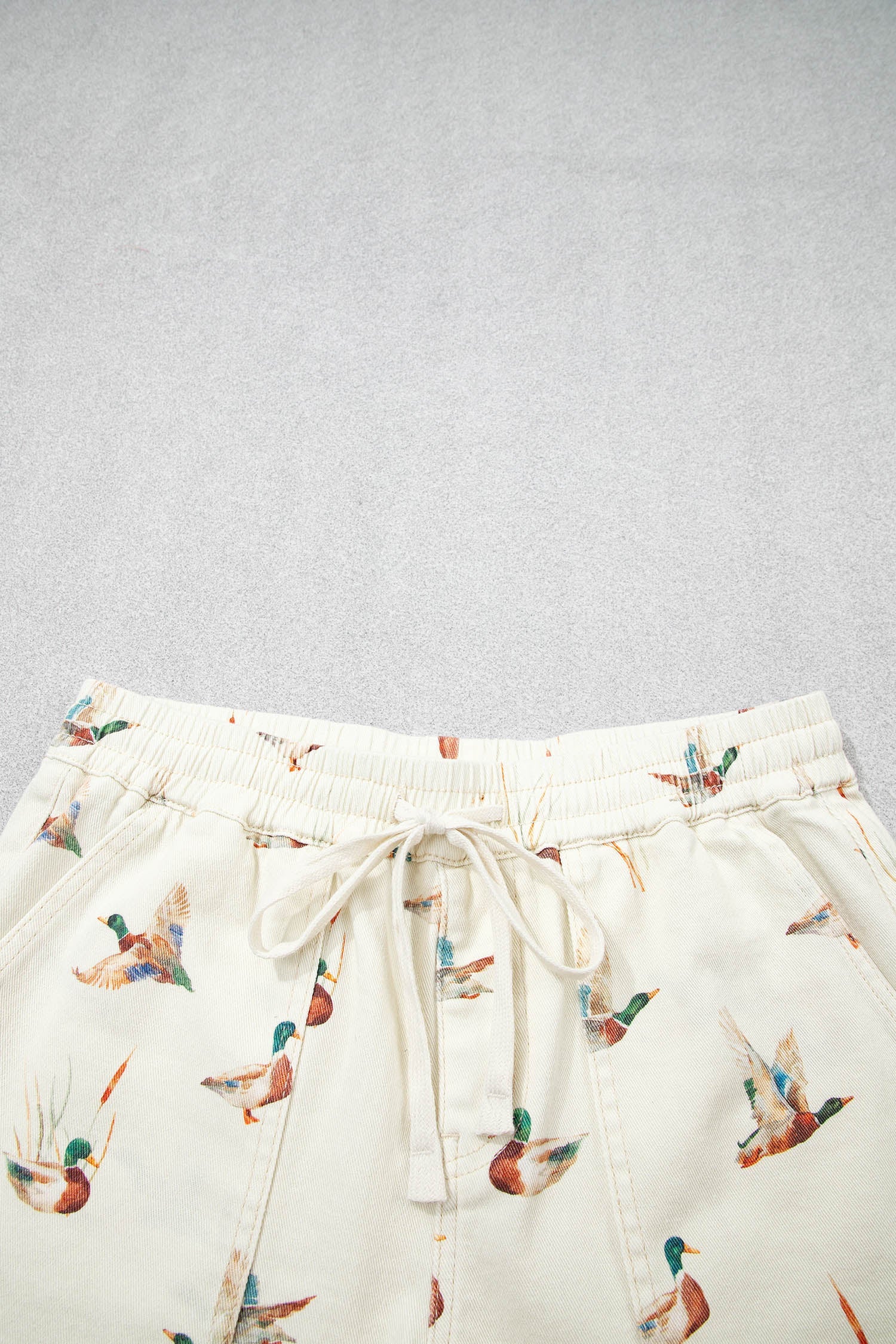 Mallard Duck Print Denim Drawstring Shorts Relaxed Fit