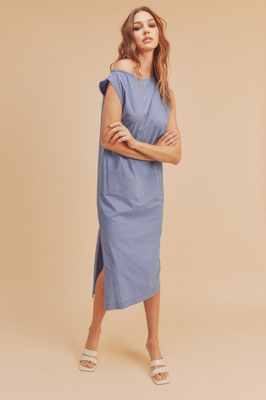 Sleeveless Round Neck Midi Dress with Side Slits