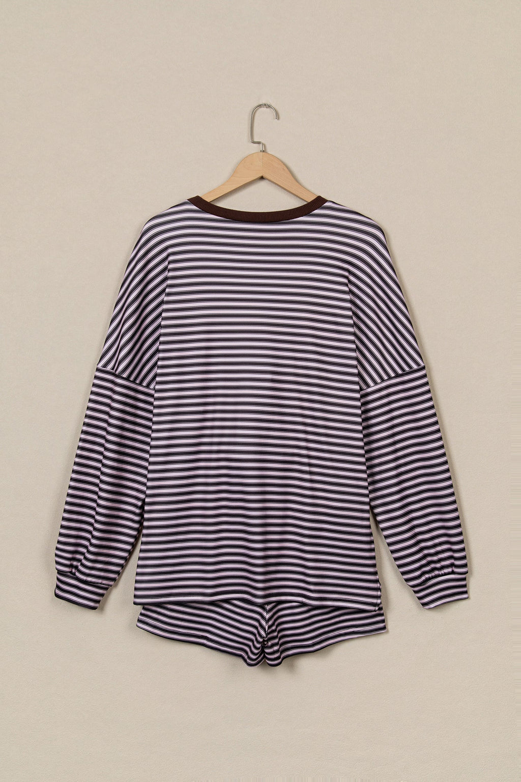 Stripe Oversized Long Sleeve Top & Pocketed Shorts Set