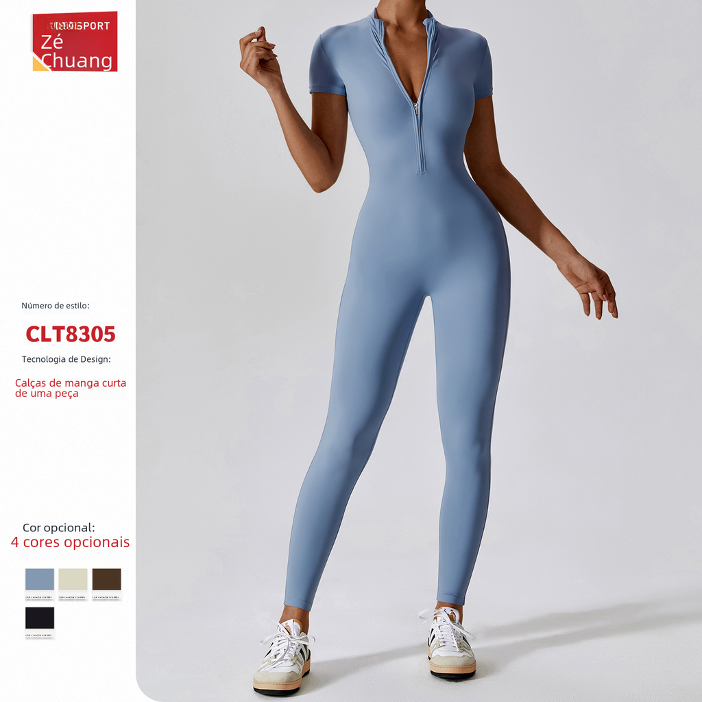 Zechuang Women's Short Sleeve Yoga Jumpsuit 8305