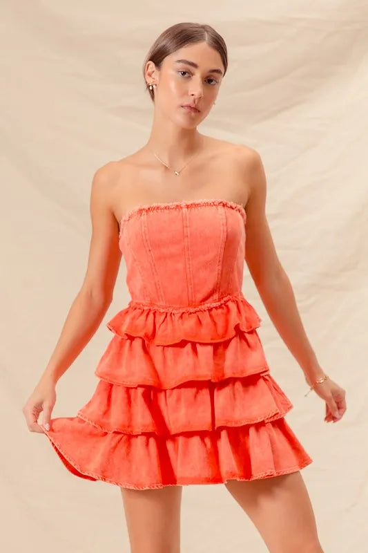 Strapless Ruffle Layered Game Day Dress | Cheer Party